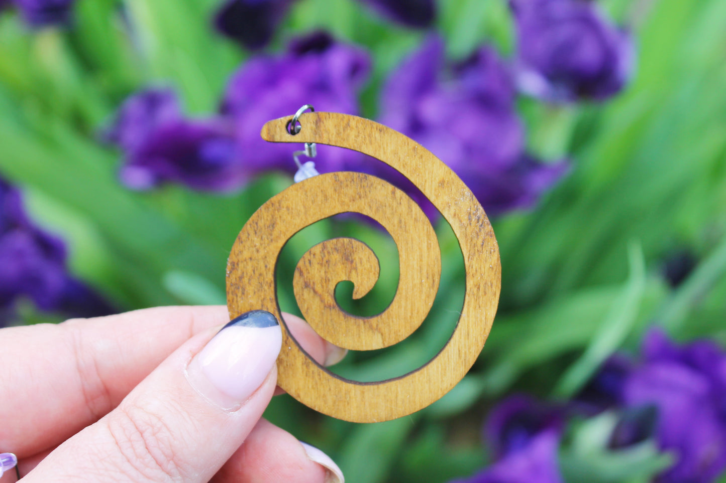 Wooden spiral boho earrings - walnut color - 2.2 inches - with silver plated hooks - handmade earrings
