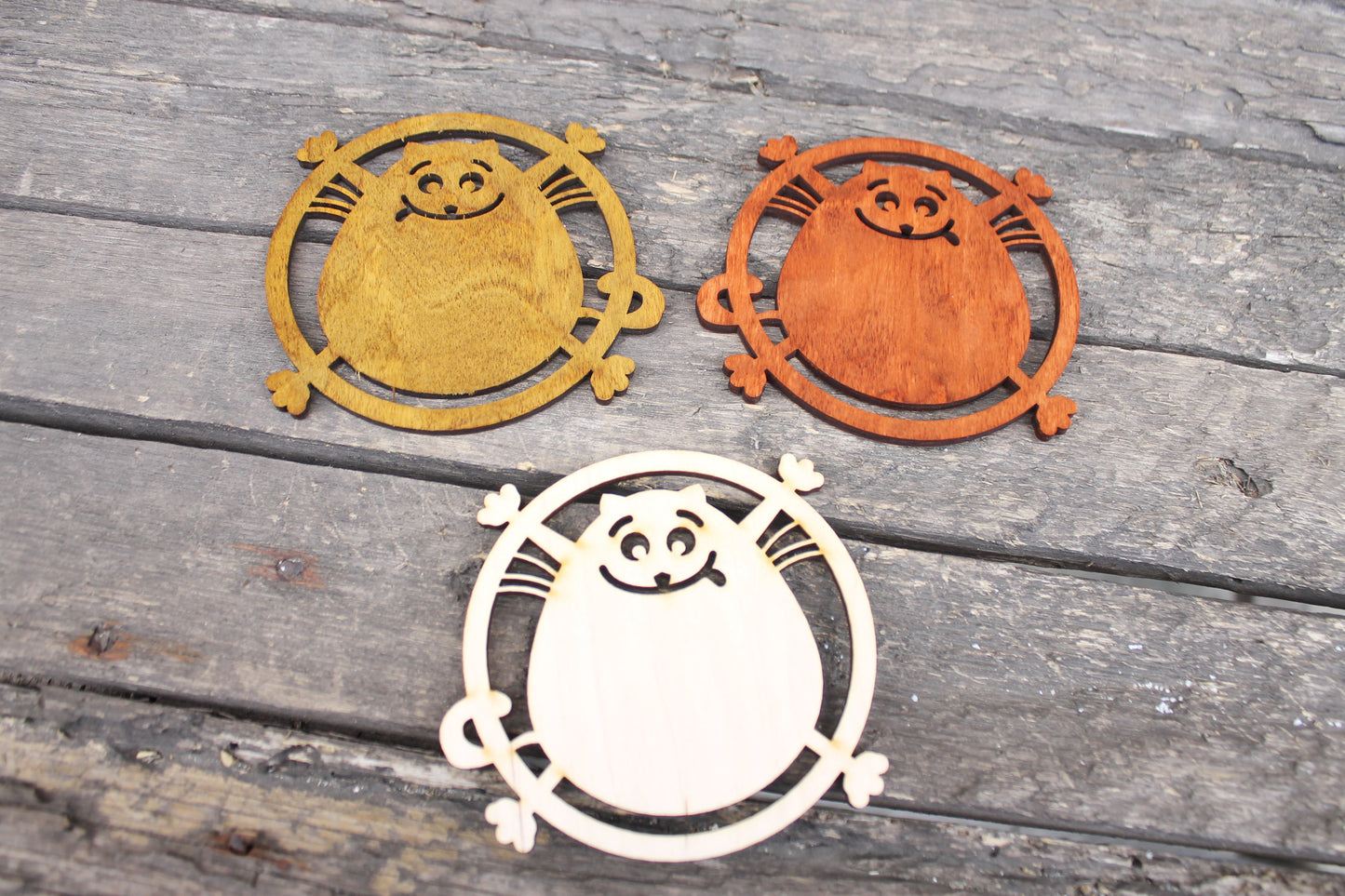 Cats wooden coasters 110 mm - 4.3 inches - Modern coasters - Handmade coasters