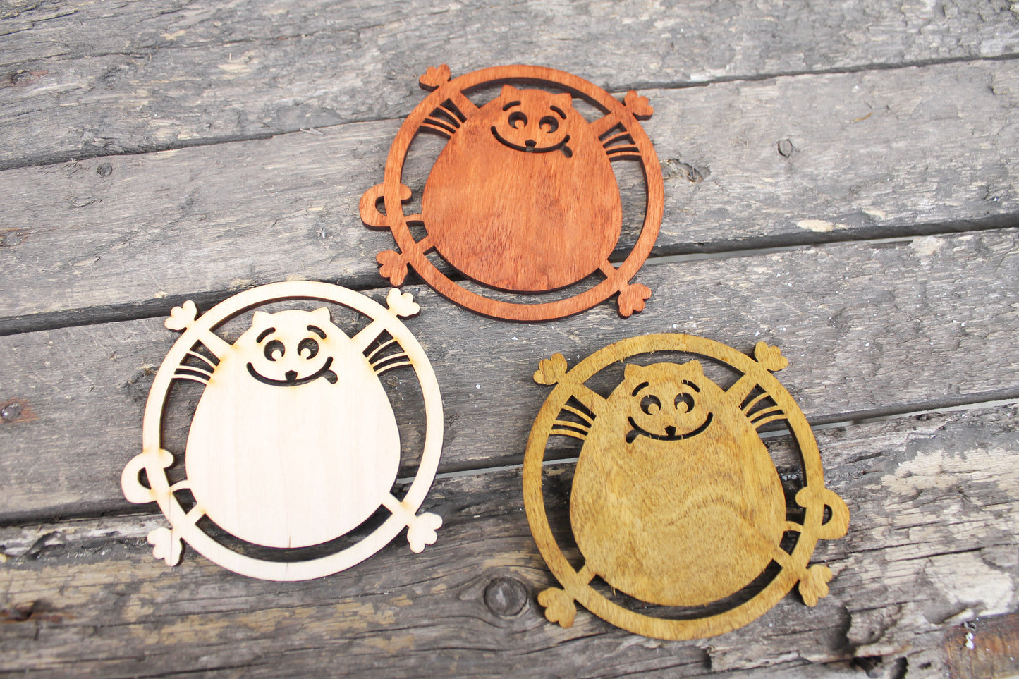 Cats wooden coasters 110 mm - 4.3 inches - Modern coasters - Handmade coasters