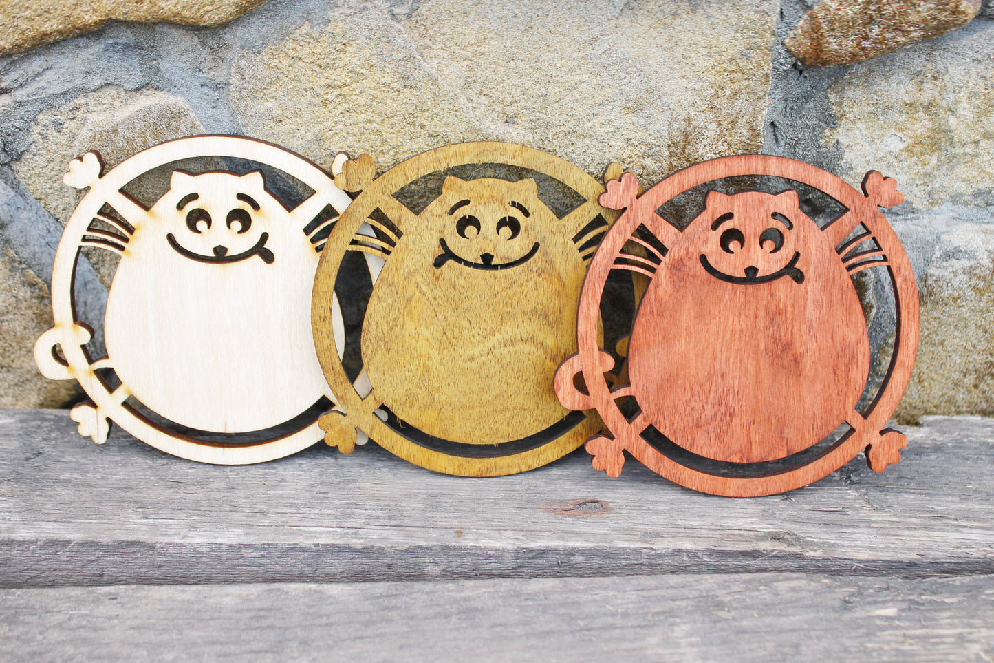 Cats wooden coasters 110 mm - 4.3 inches - Modern coasters - Handmade coasters