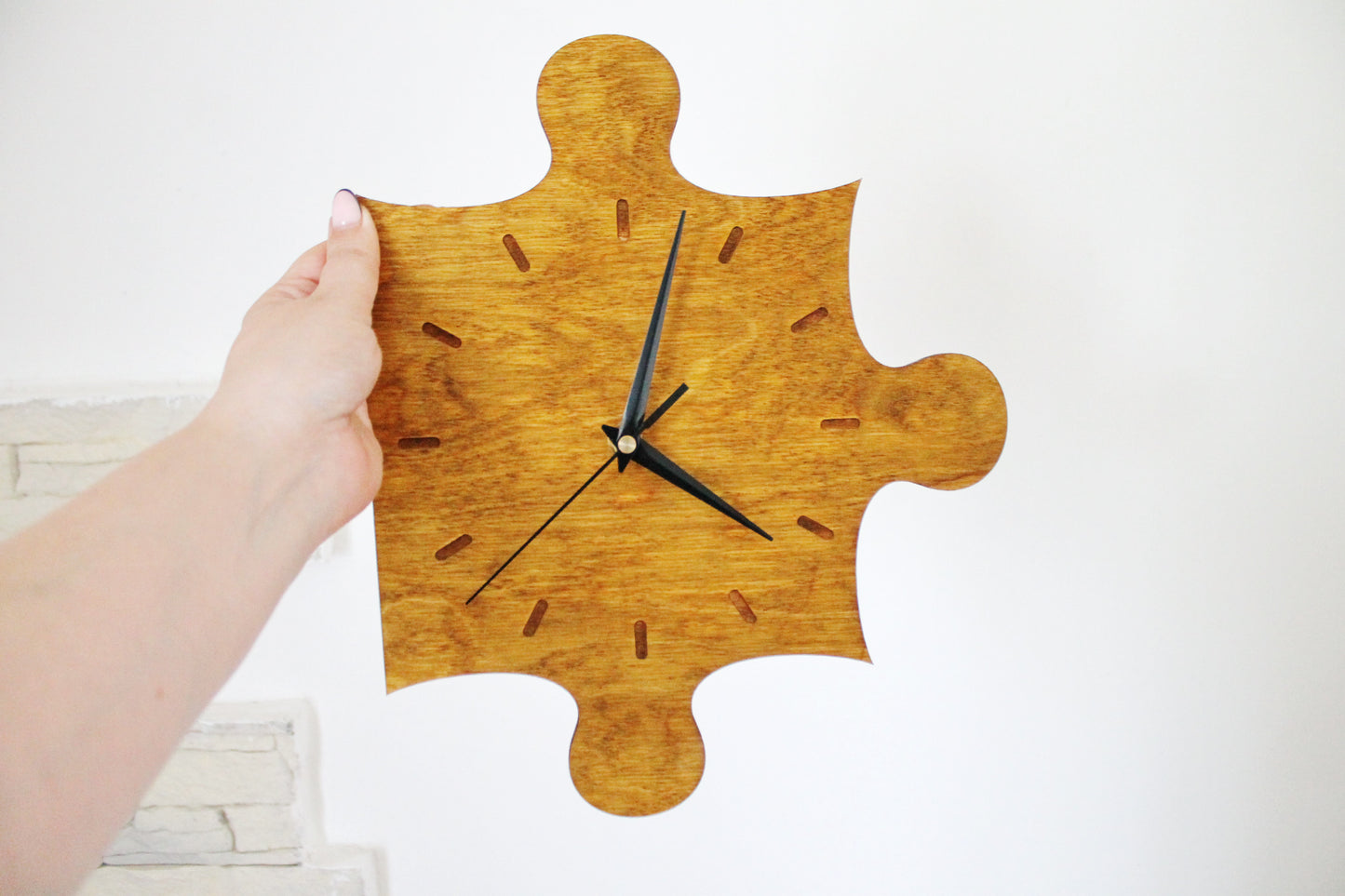 Wooden clock - PUZZLE - walnut color - 320 mm - 12.6 inches - light and ready to ship - handmade clock - Silent clock mechanism