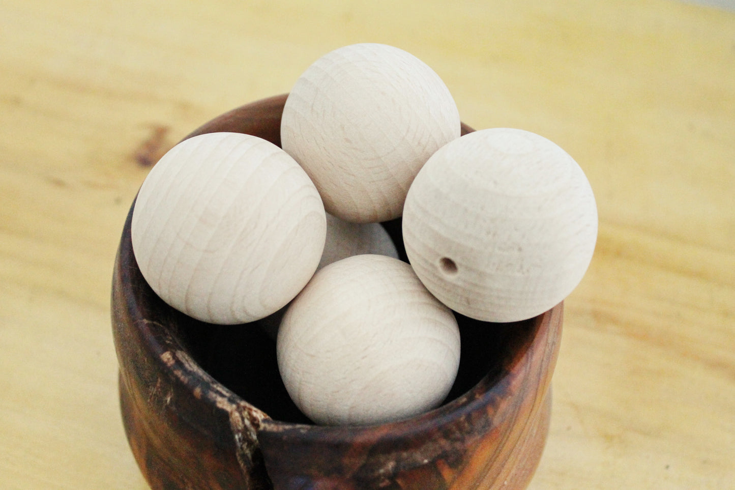 Set of 5 - 50 mm (2 inches) big wooden bead (wooden ball) 5 mm hole - natural eco friendly - made of beech wood