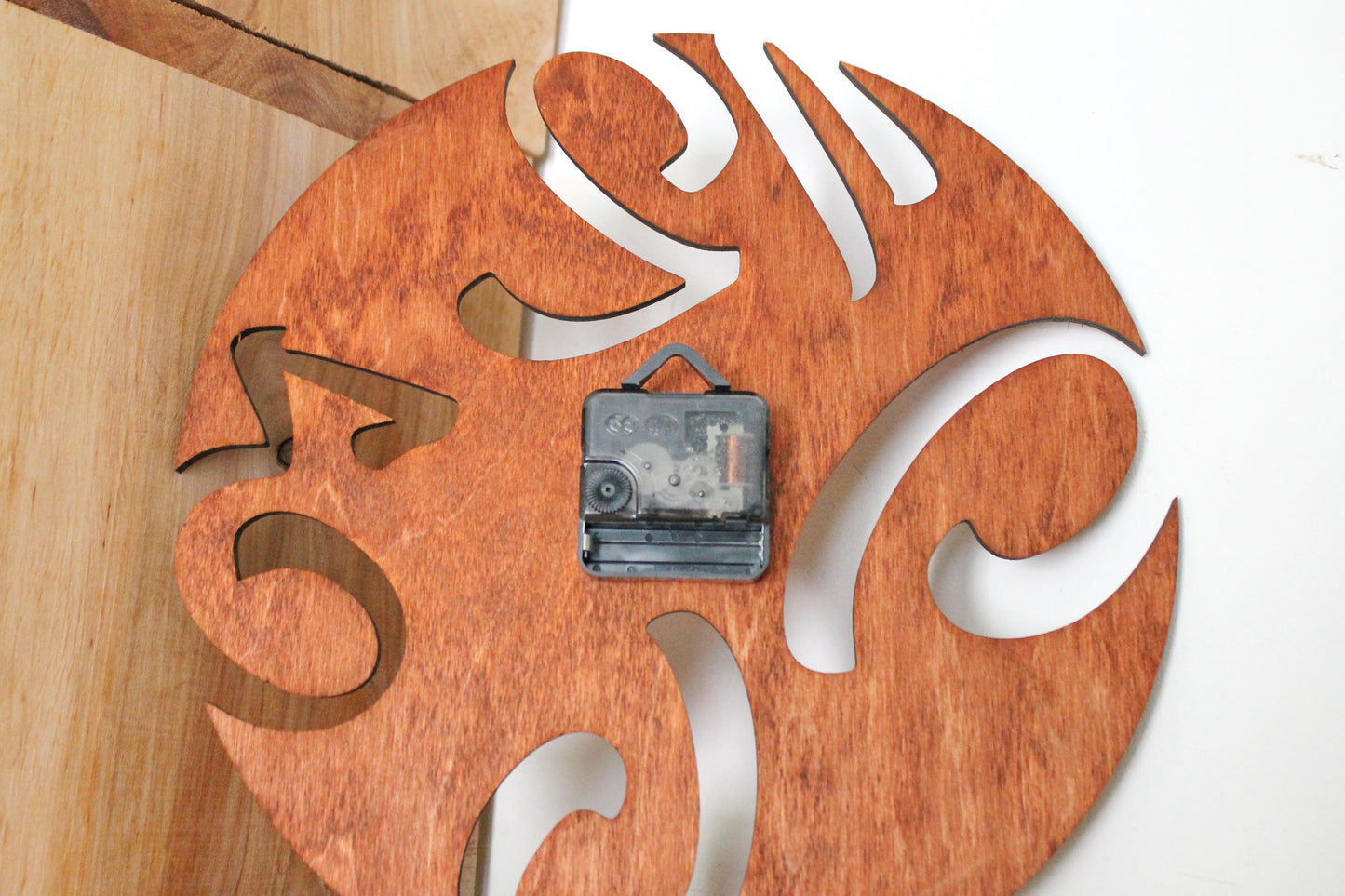 Wooden modern clock - red wood color - 300 mm - 11.8 inches - light and ready to ship - handmade clock - Silent clock mechanism
