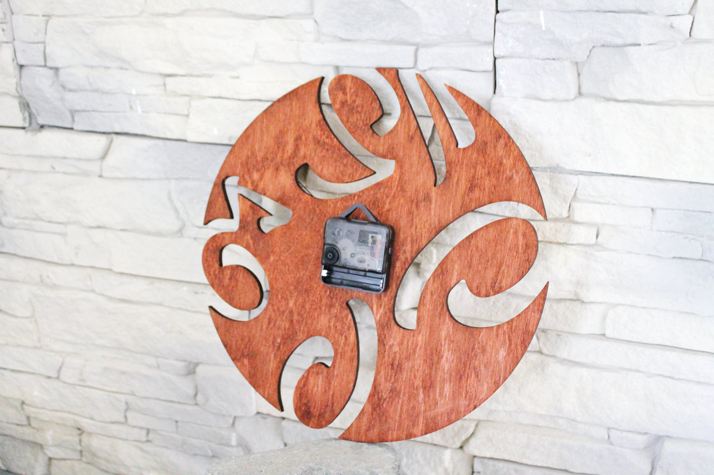 Wooden modern clock - red wood color - 300 mm - 11.8 inches - light and ready to ship - handmade clock - Silent clock mechanism