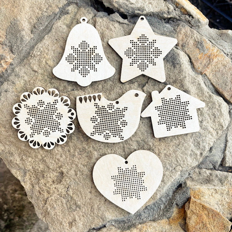 Wooden Cross Stitch Blanks Christmas Ornaments – Laser Cut Birch Shapes – DIY Embroidery Craft – Natural Wood Decor-1