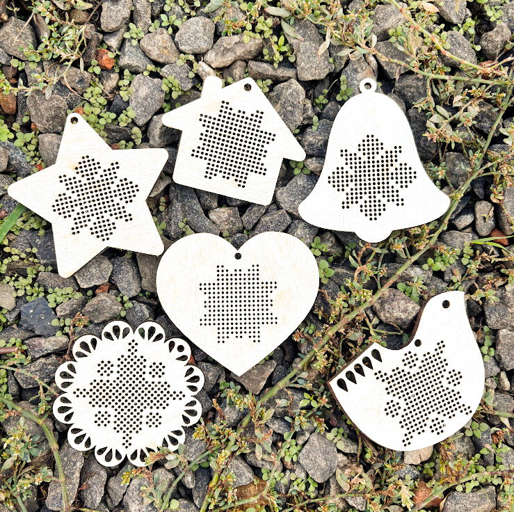 Wooden Cross Stitch Blanks Christmas Ornaments – Laser Cut Birch Shapes – DIY Embroidery Craft – Natural Wood Decor-1