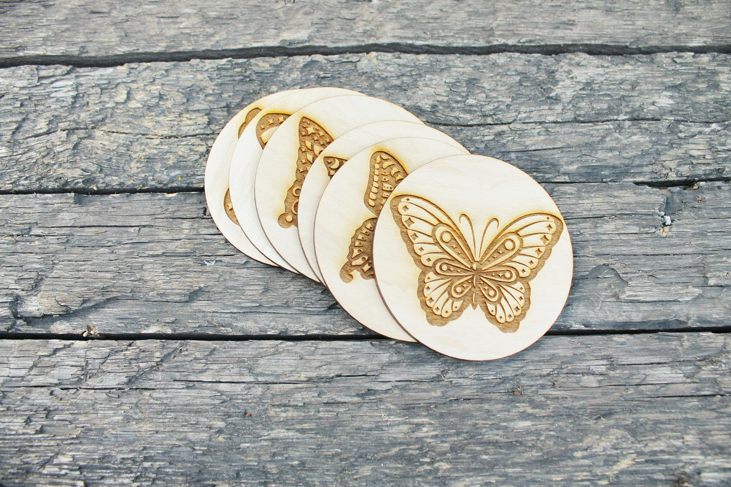Wooden Coasters - Butterflies- unfinished coasters 3.5 inches - made of high quality plywood - table decor, Modern coasters