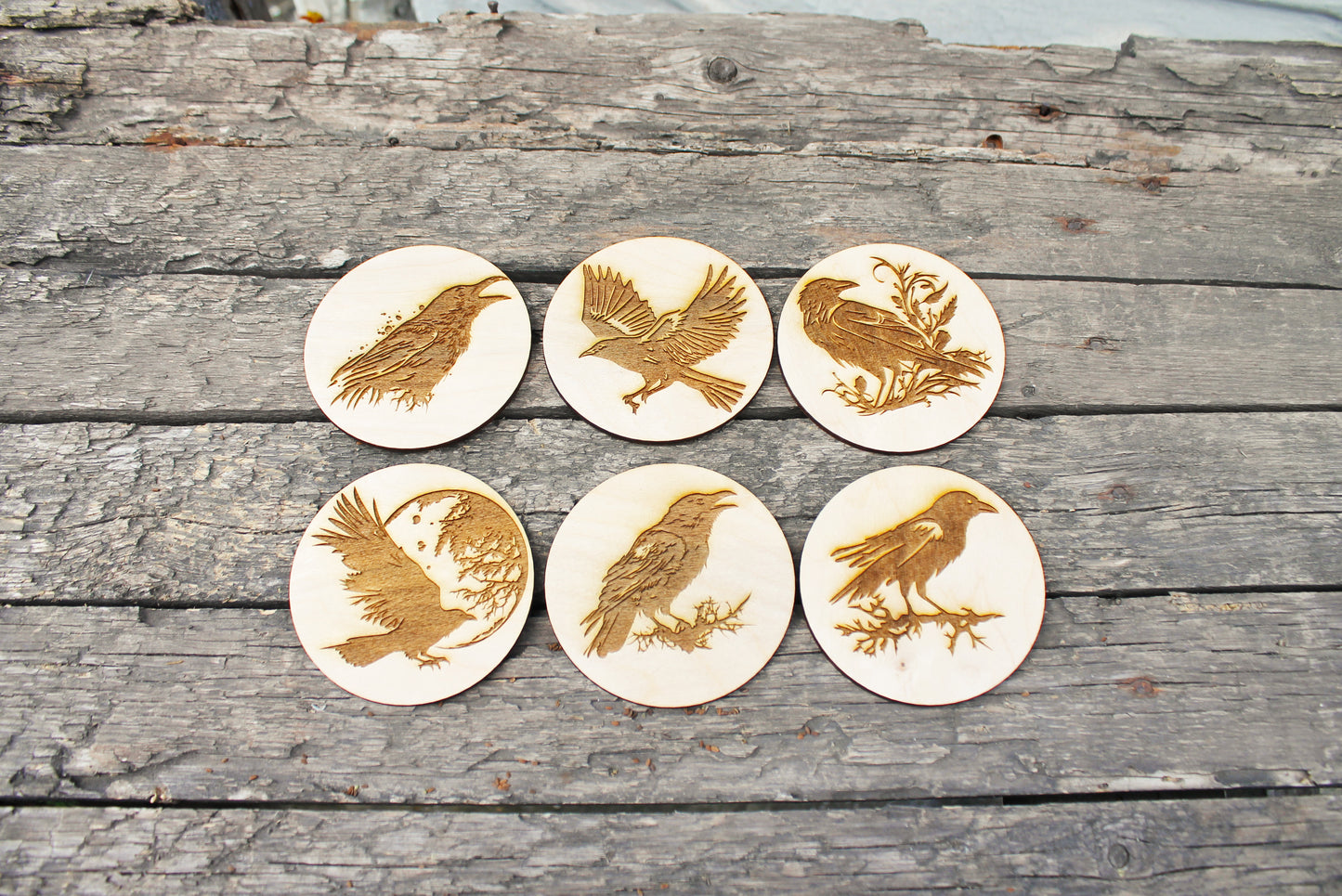 Wooden Coasters - Crows - unfinished coasters 3.5 inches - made of high quality plywood - table decor, Modern coasters
