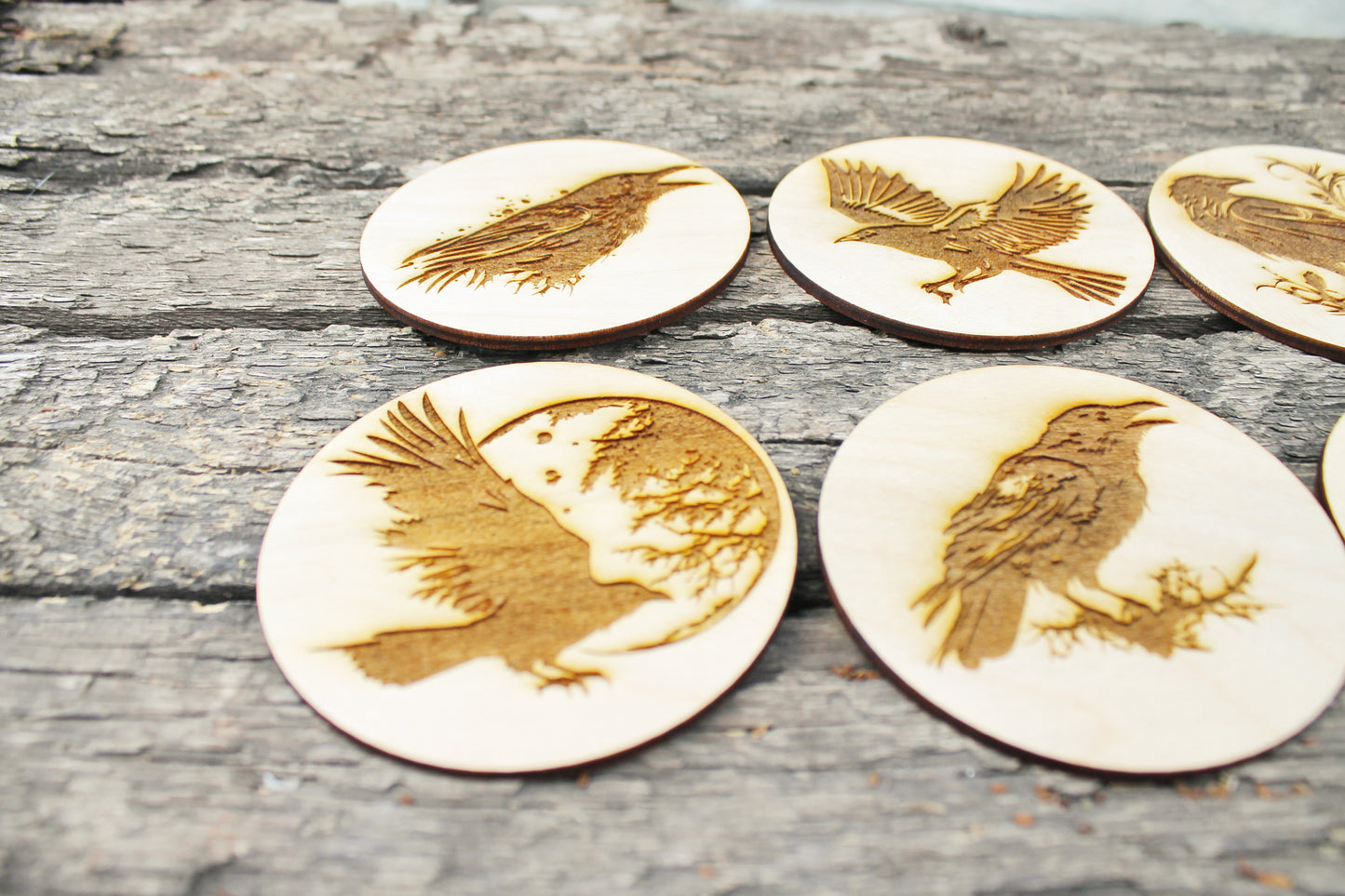 Wooden Coasters - Crows - unfinished coasters 3.5 inches - made of high quality plywood - table decor, Modern coasters