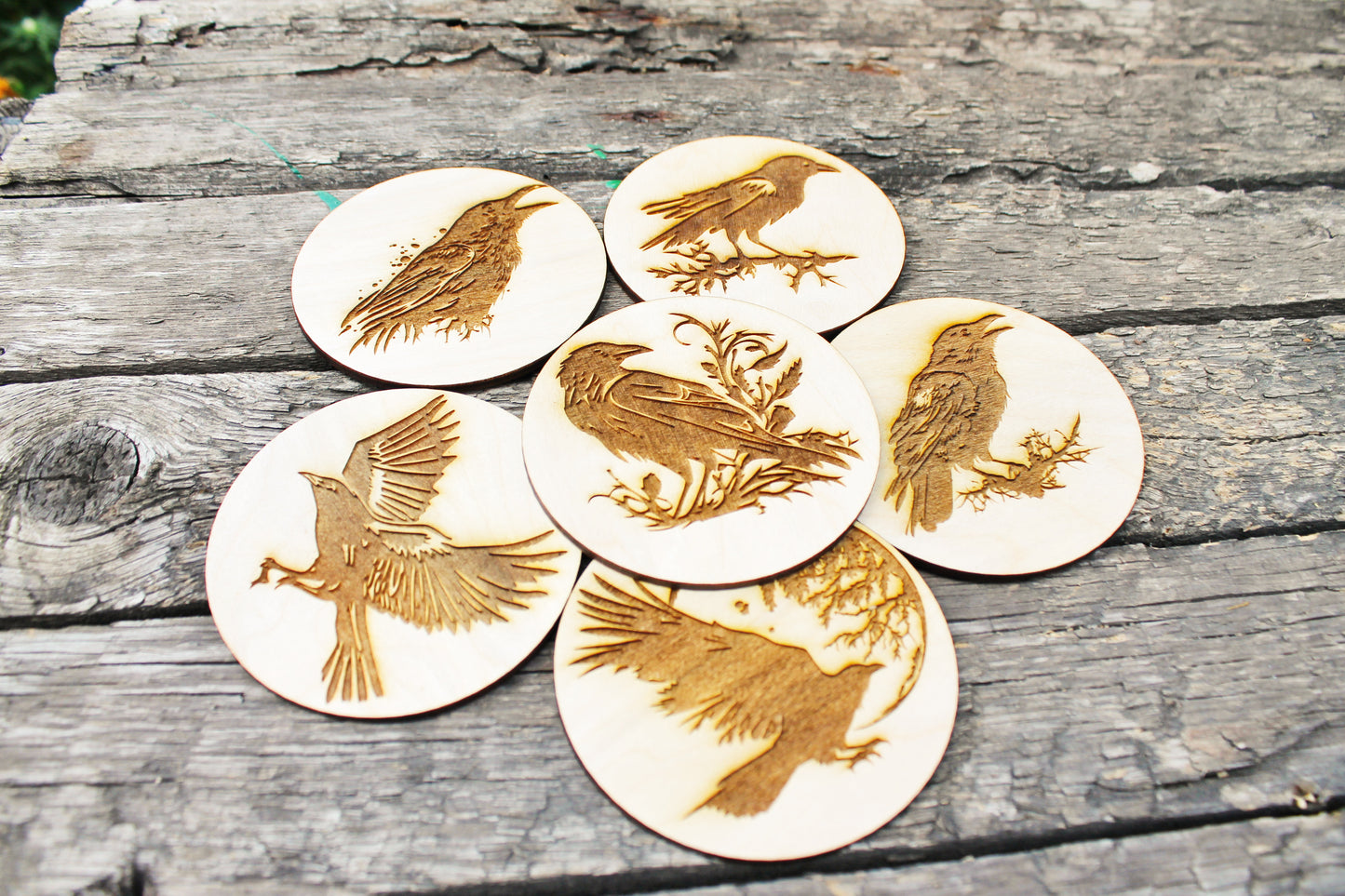 Wooden Coasters - Crows - unfinished coasters 3.5 inches - made of high quality plywood - table decor, Modern coasters