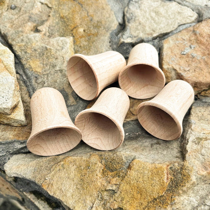 Small Wooden Bell Set of 2 – Beech Craft Blanks for Painting, Unfinished Hollow Ornament, DIY Christmas Decoration