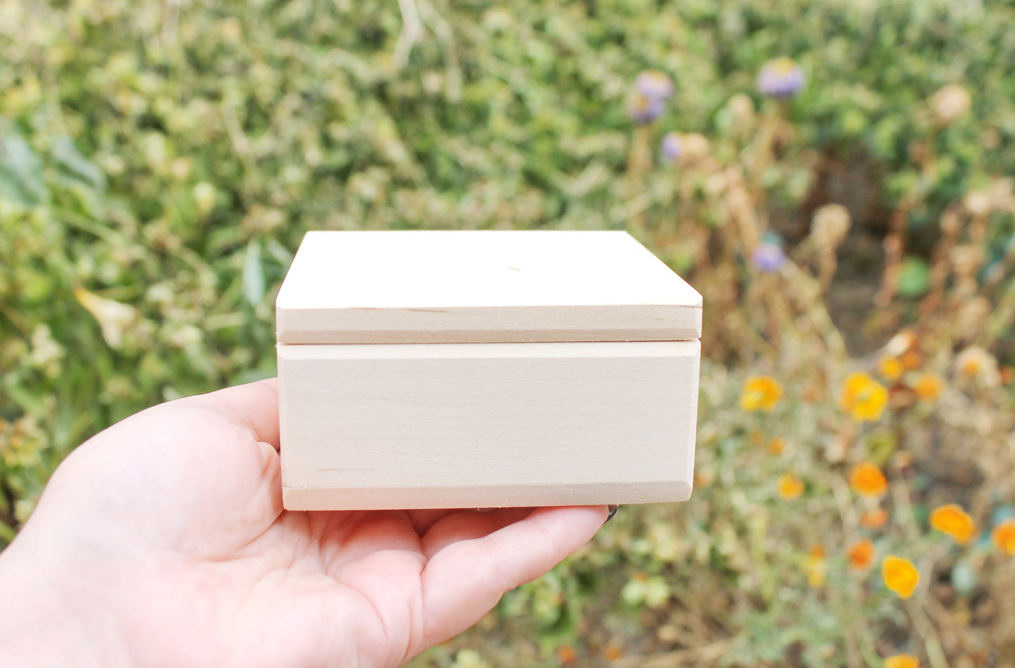 Square unfinished wooden box - 100 mm - 3.9 inches - with lid on hinges- natural, eco friendly birch wood