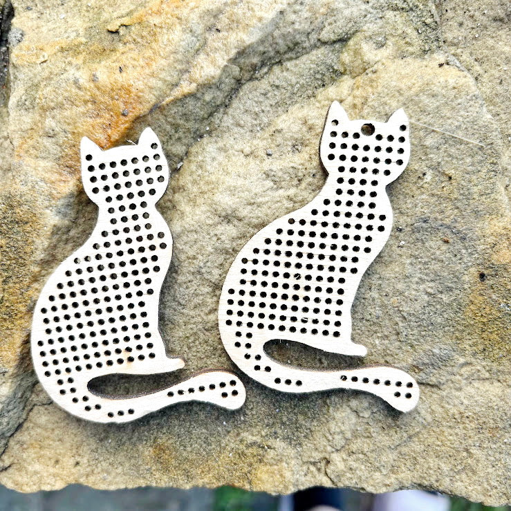 Cat Wooden Embroidery Blank 70 mm - Perforated Cross Stitch Shape - Birch Plywood Craft Base