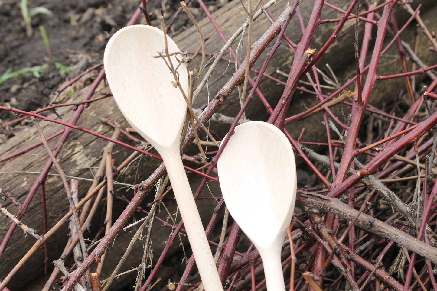 Set of 2 handmade wooden spoons - 13.4 inches - natural eco friendly - made of beech wood