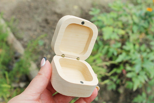 60 mm - Wedding ring box on the magnets - Square unfinished wooden box 60x60 mm - jewelry wedding ring box