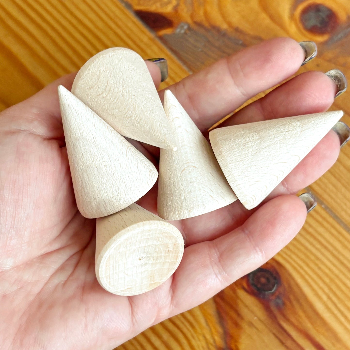 Unfinished Wooden Cones 40mm, Beech Wood Craft Shapes Set, Peg Doll Parts, Waldorf Toy Supply, DIY Wood Cones Bulk