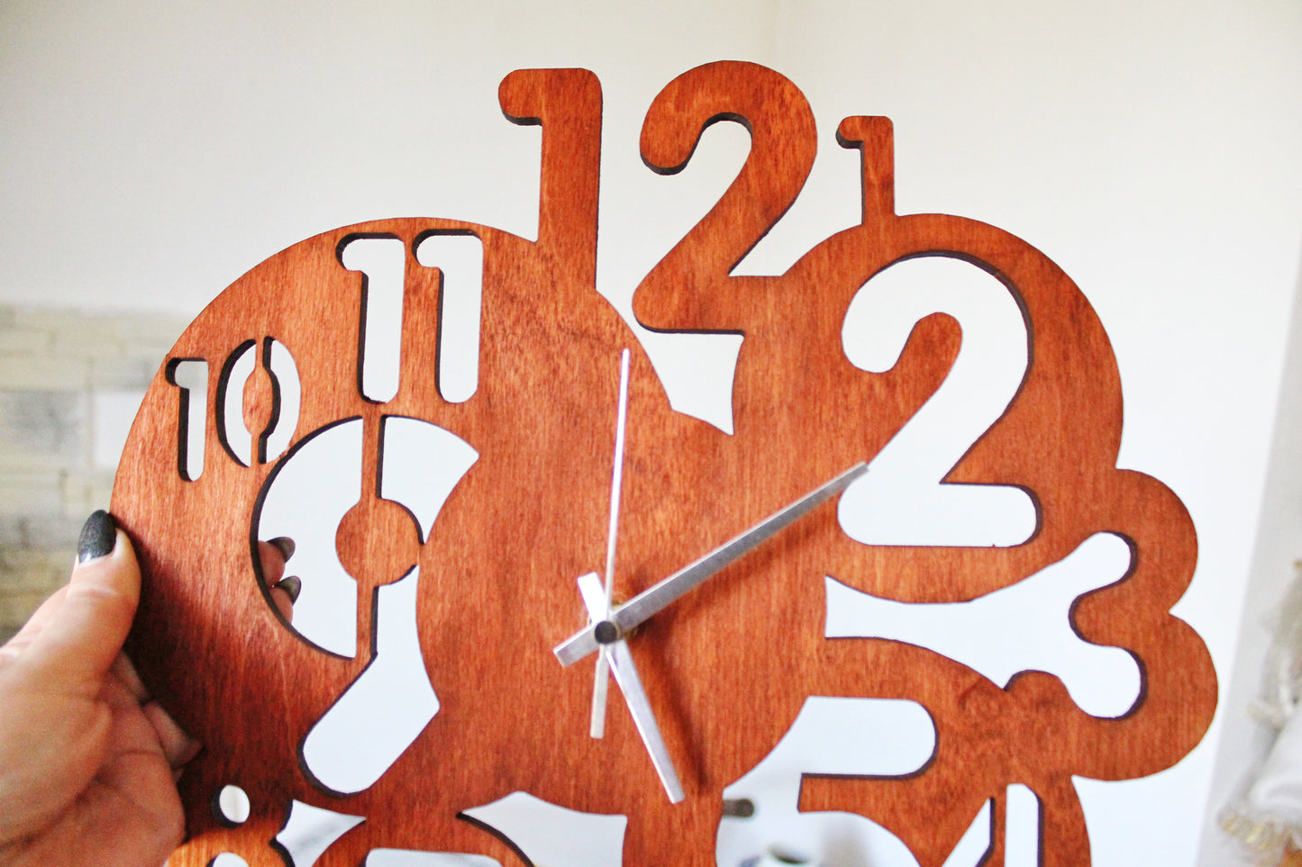 Wooden modern clock - Numbers - red wood color - 320 mm - 12.6 inches - light and ready to ship - handmade clock - Silent clock mechanism