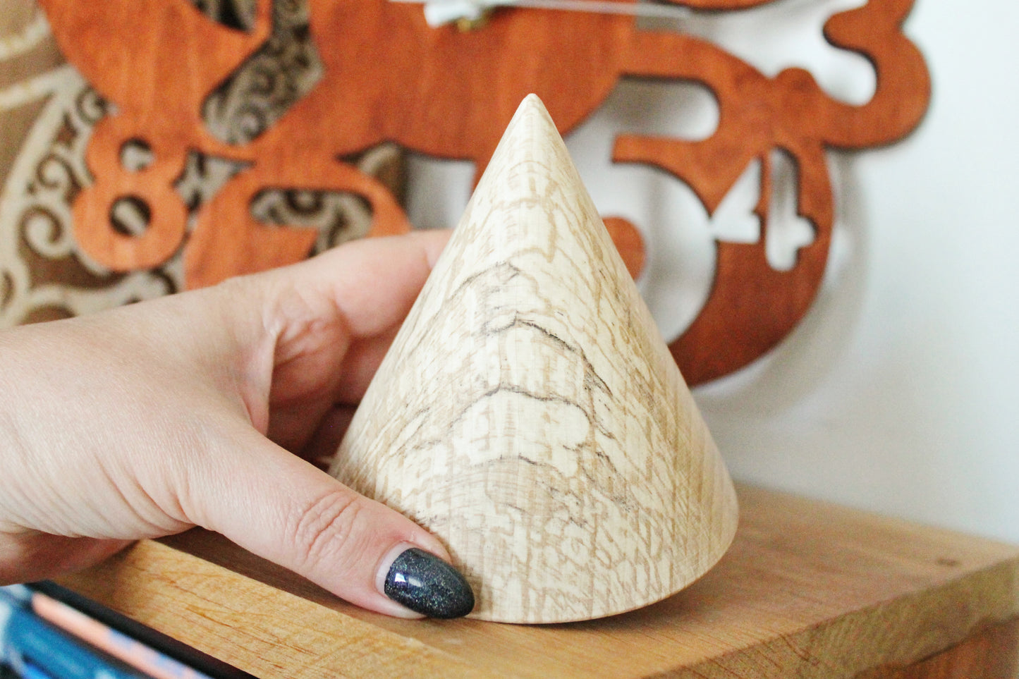 Big Wooden cones 110x100 mm - 4 inches - eco friendly - cones for wooden doll - beech wood (stripes - wood structure)