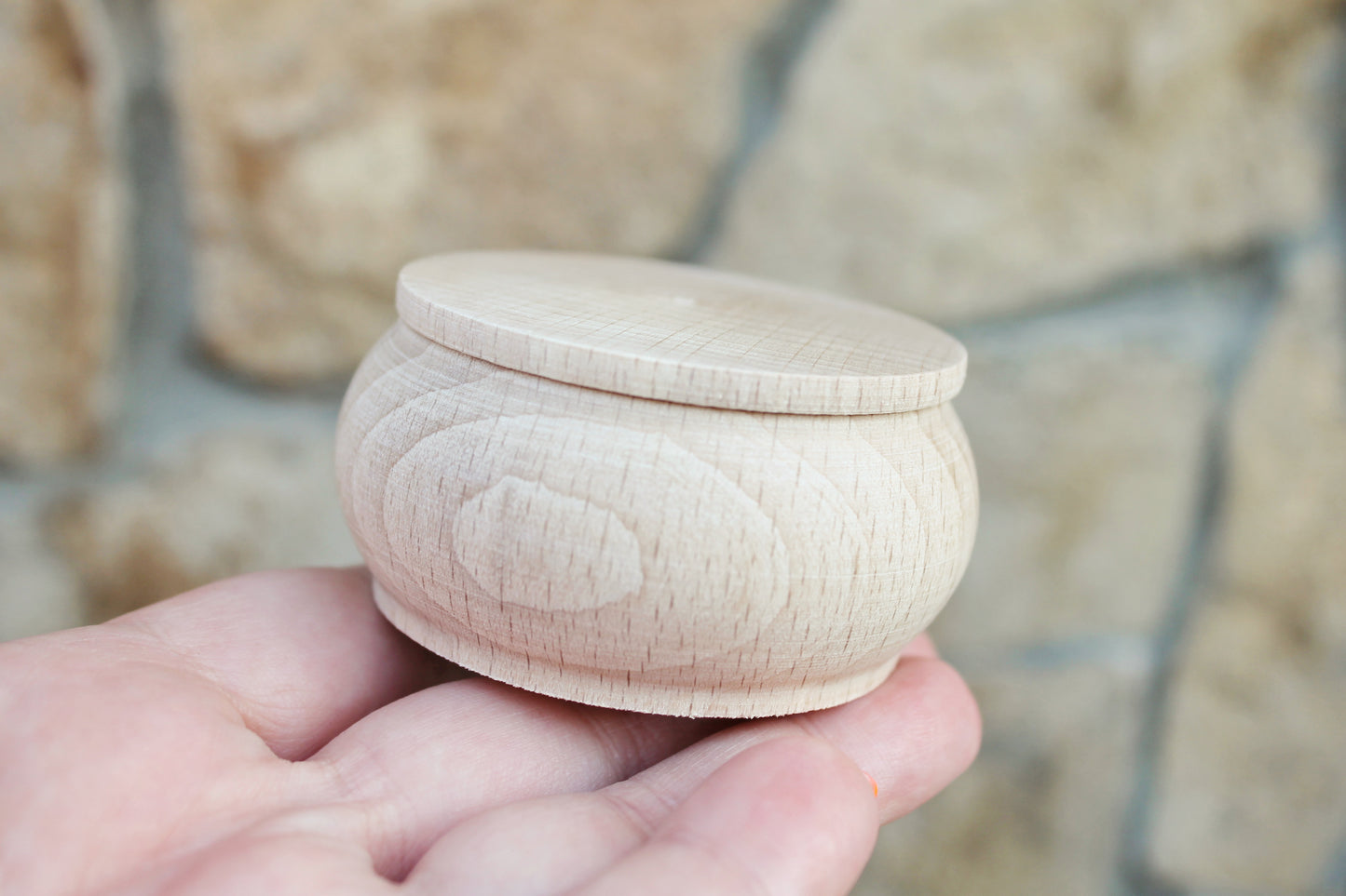 65 mm round unfinished wooden box - 2.6 inches - natural, eco friendly - made of beech wood