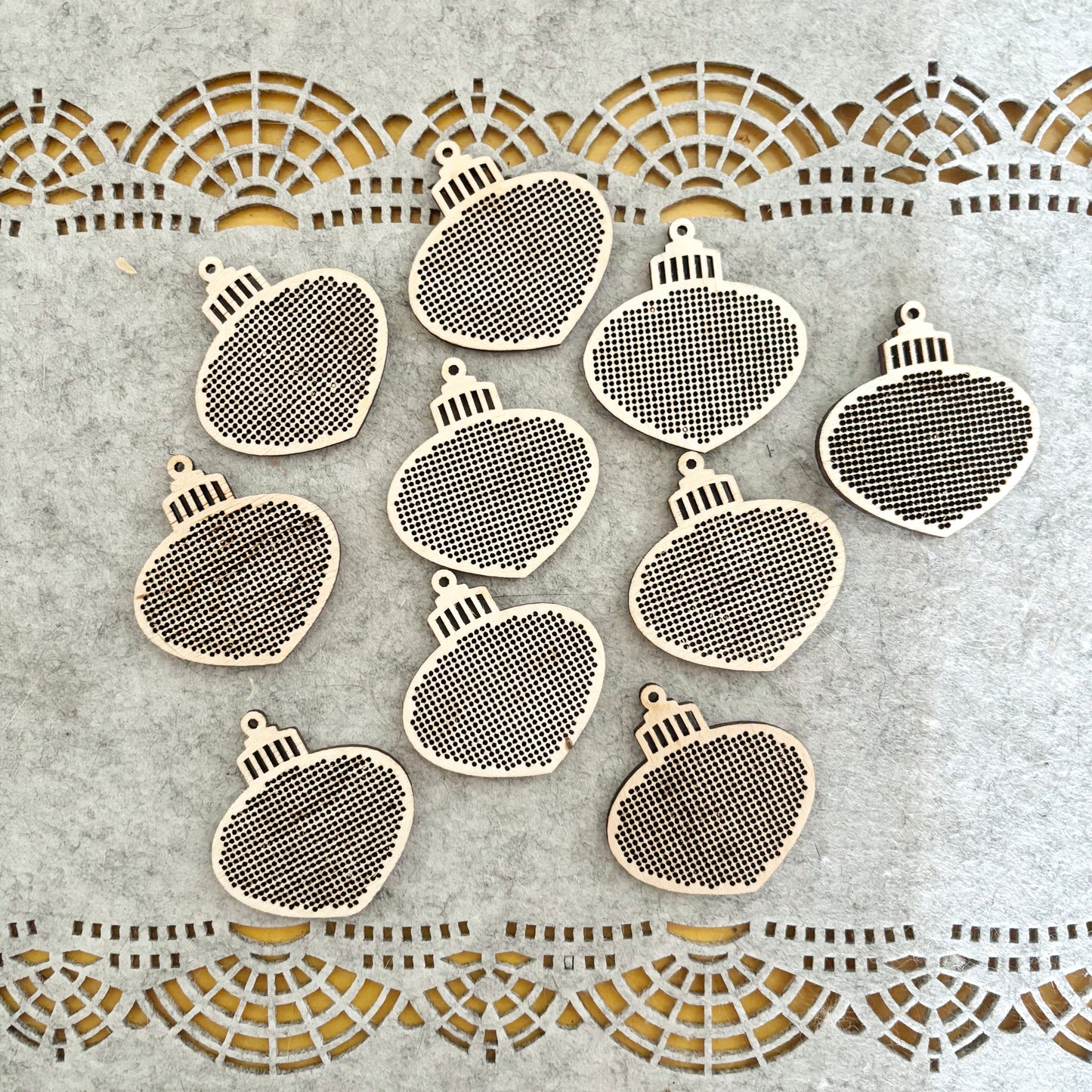 Wood Cross Stitch Christmas Ornament Blank, Birch Plywood Embroidery Pendant, Laser Cut Bauble DIY Craft