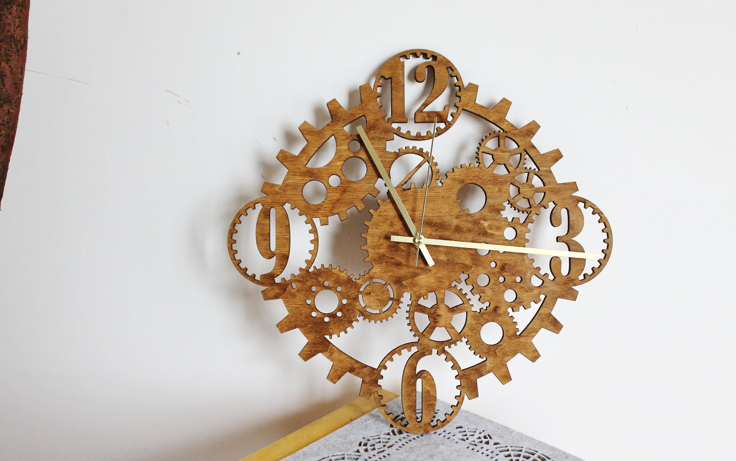 Wooden clock - Gears - chestnat color - 350 mm - 13.8 inches - light and ready to ship - handmade clock - Silent clock mechanism