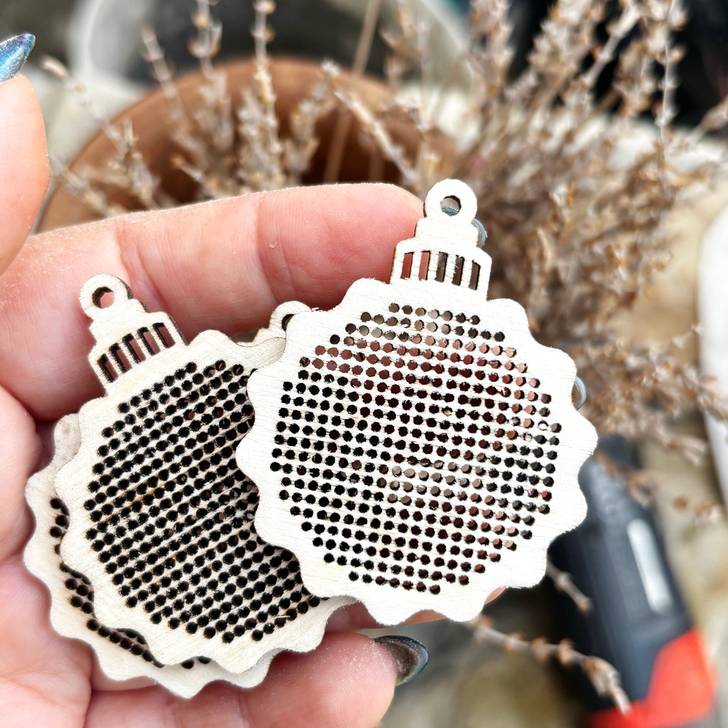 Christmas Ornament Cross Stitch Blank Wooden Bauble Pendant DIY Embroidery Shape Laser Cut Birch Plywood Craft Supply