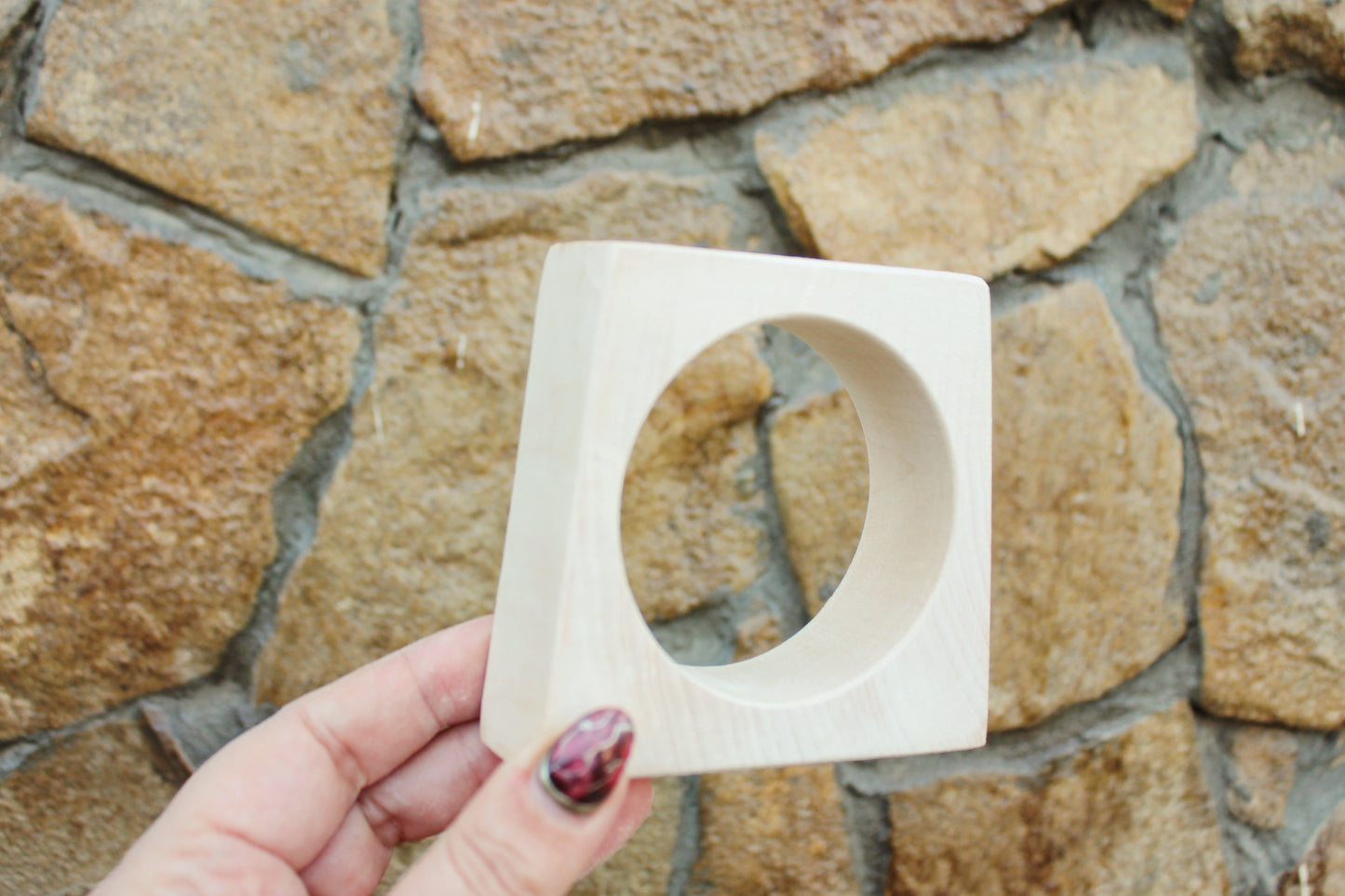 Irregular square Wooden bangle unfinished - natural eco friendly
