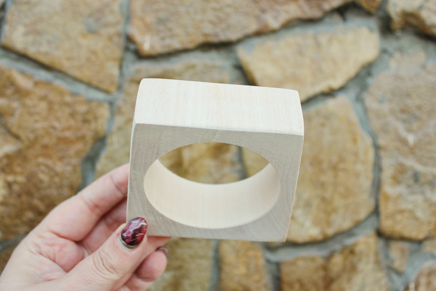Irregular square Wooden bangle unfinished - natural eco friendly