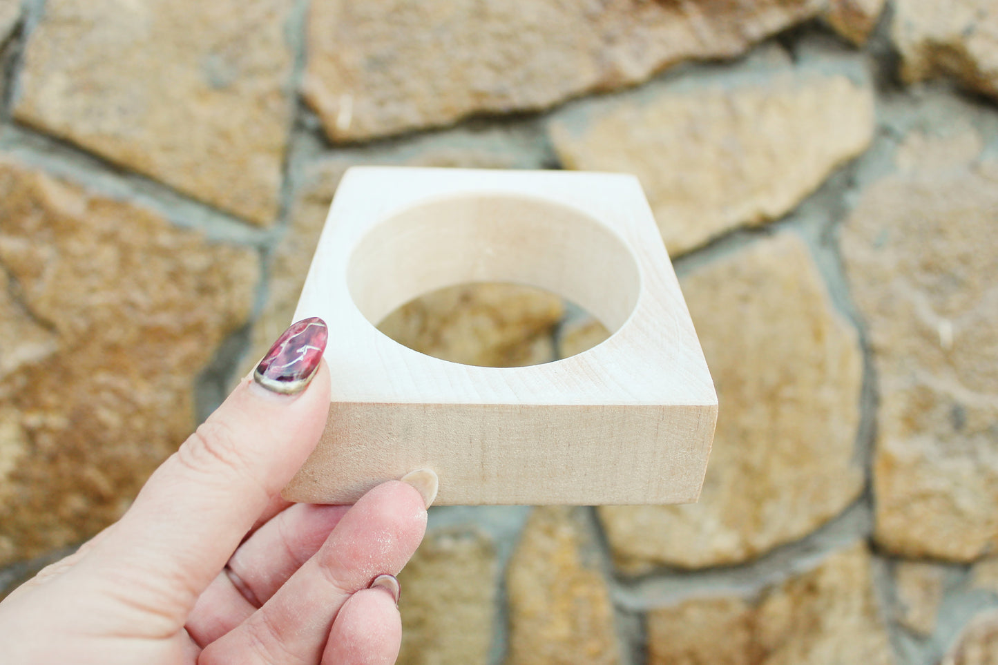Irregular square Wooden bangle unfinished - natural eco friendly