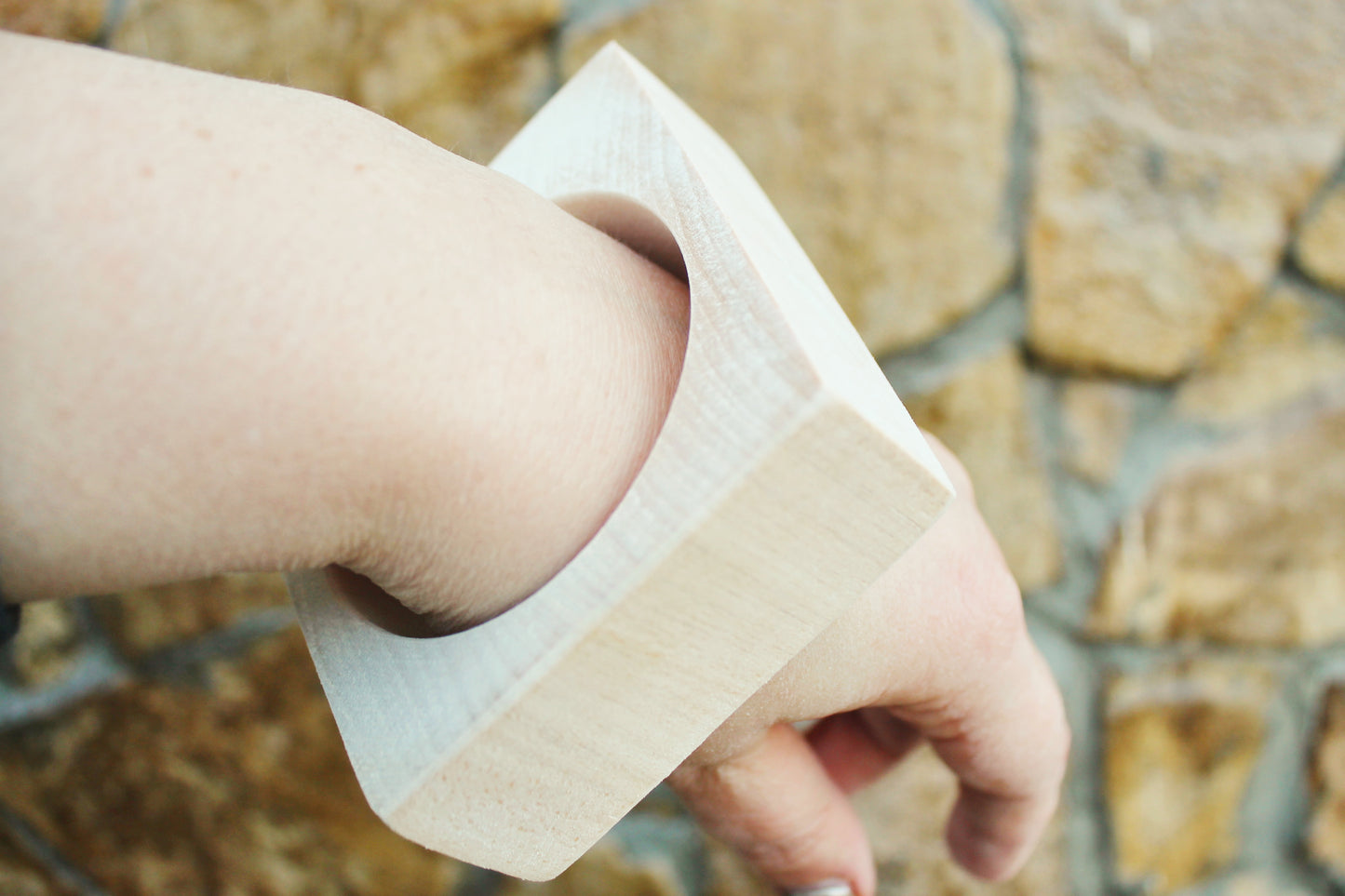Irregular square Wooden bangle unfinished - natural eco friendly