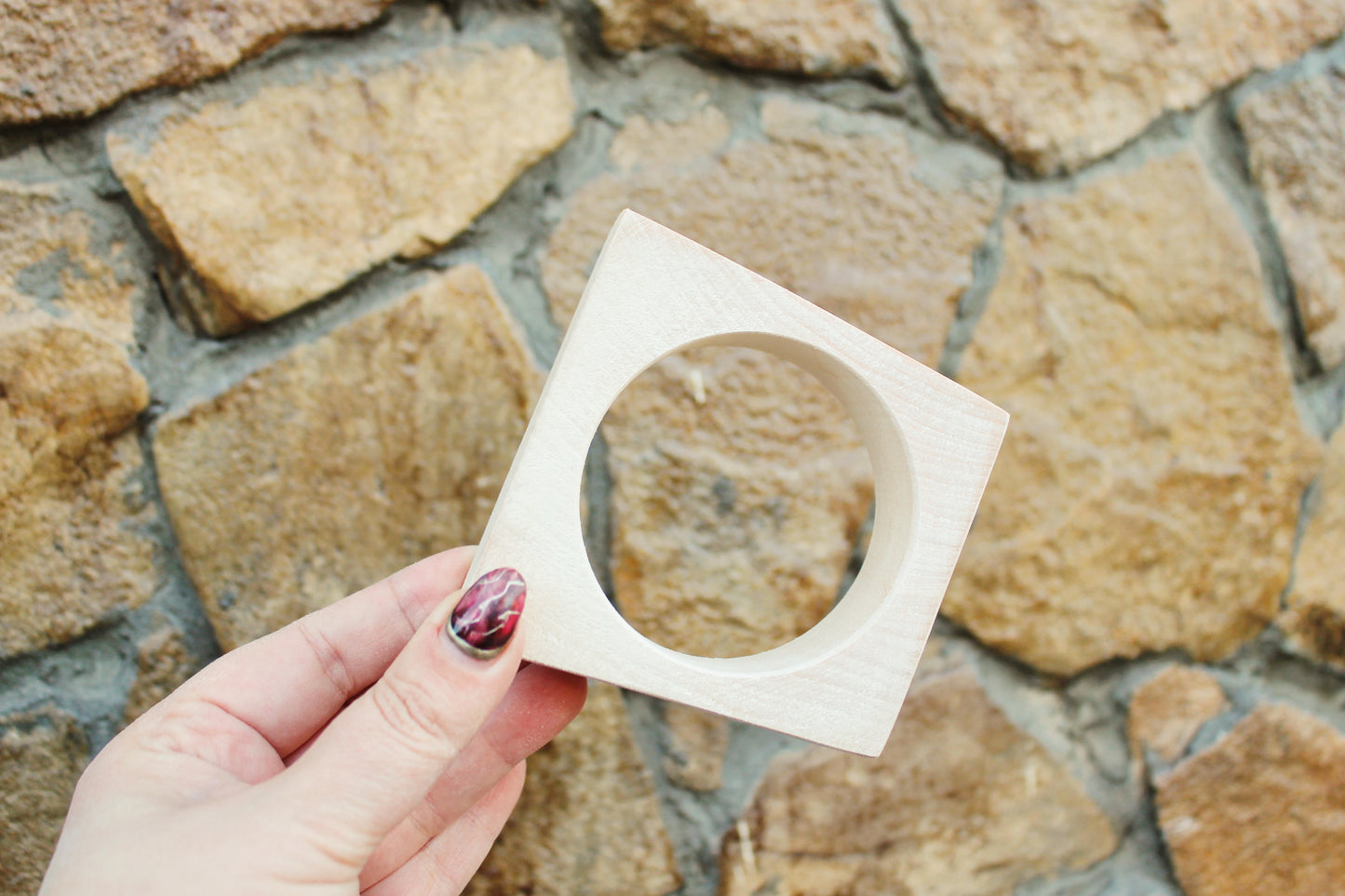 Irregular square Wooden bangle unfinished - natural eco friendly
