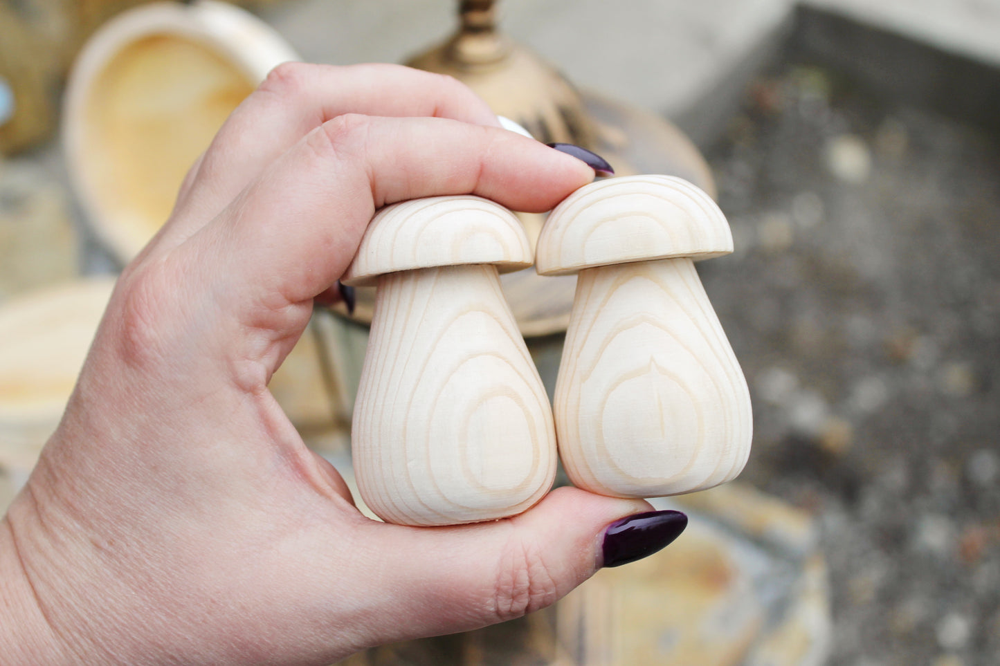 Set of two Wooden mushrooms - 60 mm - 2.4 inches - unfinished wooden handmade mushrooms - made of spruce wood