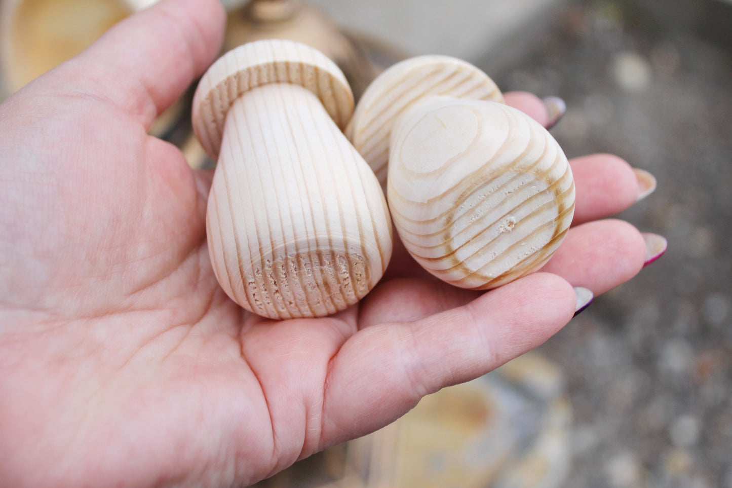 Set of two Wooden mushrooms - 60 mm - 2.4 inches - unfinished wooden handmade mushrooms - made of spruce wood