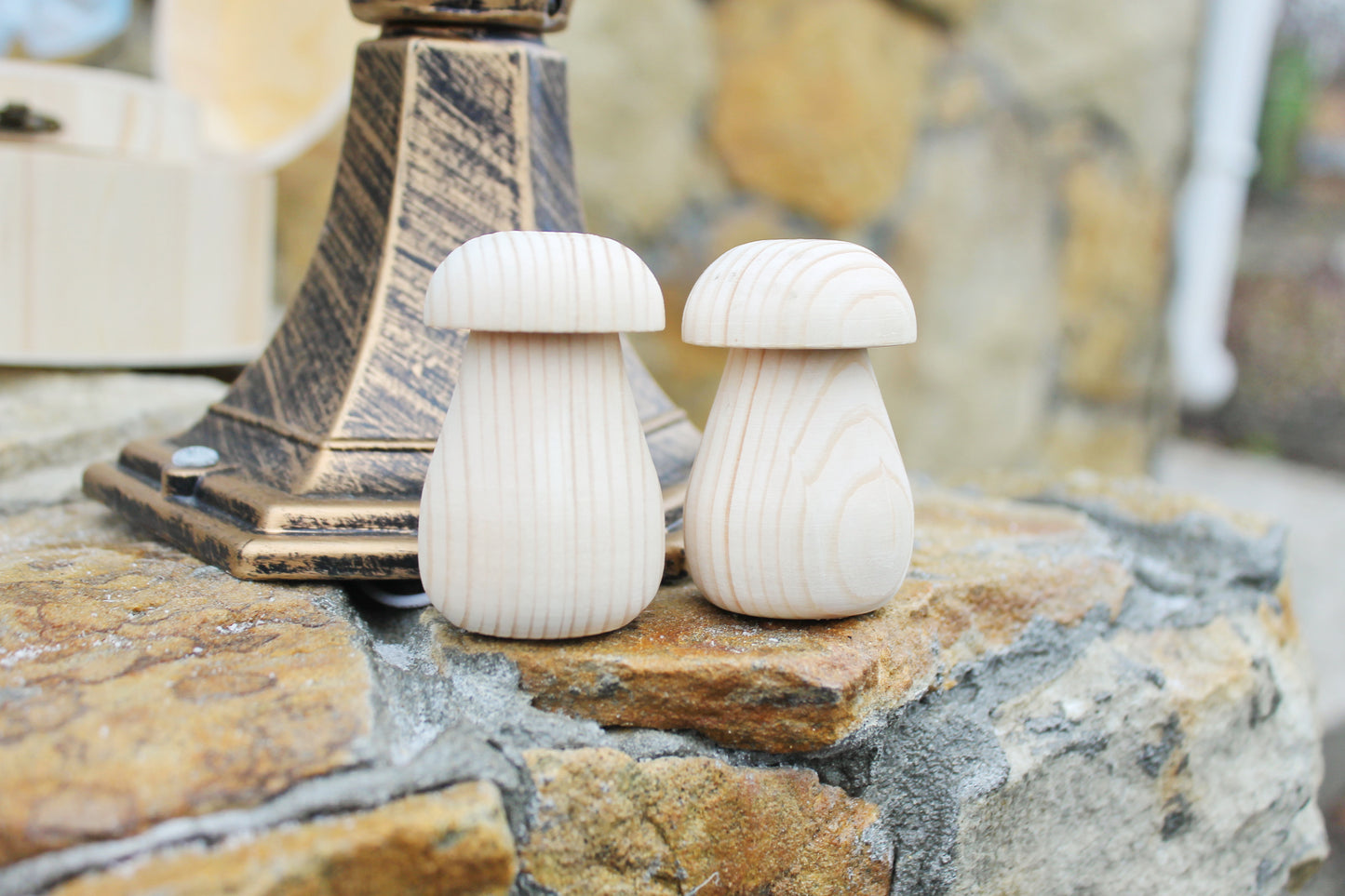 Set of two Wooden mushrooms - 60 mm - 2.4 inches - unfinished wooden handmade mushrooms - made of spruce wood