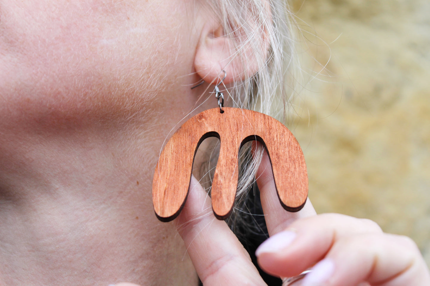 Wooden unique boho earrings - red wood color - 2.3 inches - with silver plated hooks - handmade earrings