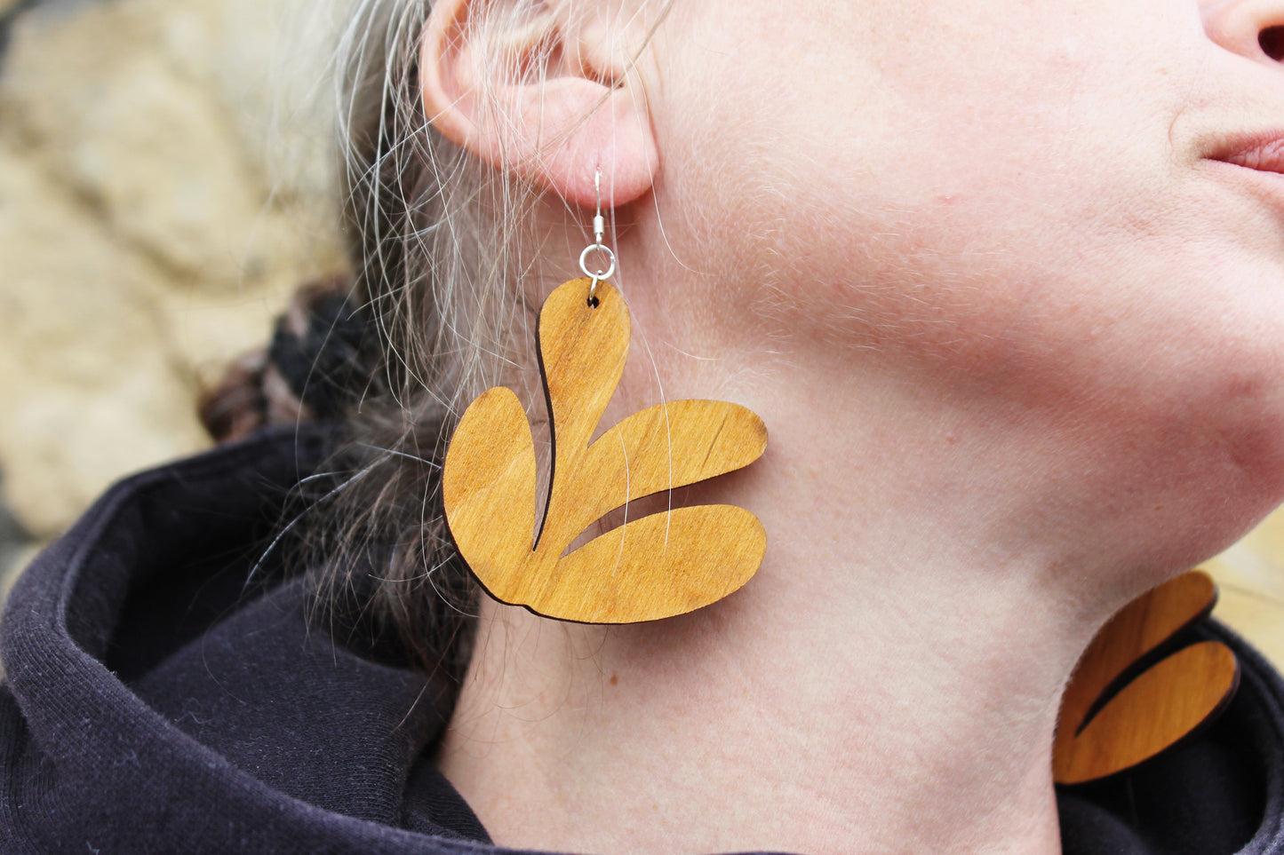Wooden unique boho earrings - walnut color - 2.2 inches - with silver plated hooks - handmade earrings