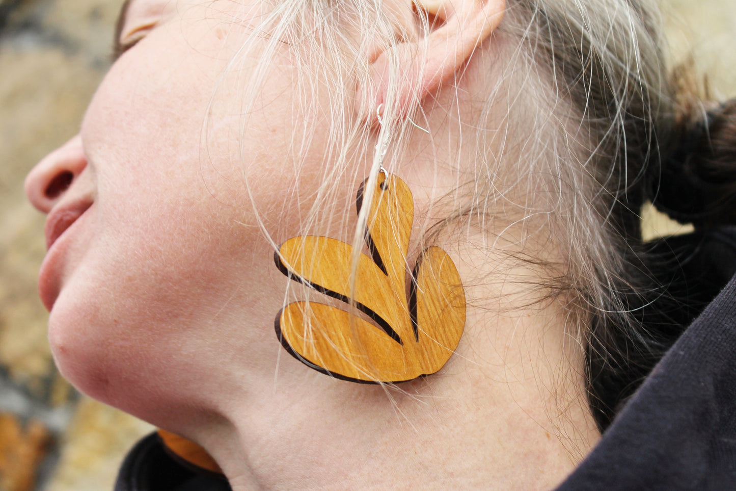 Wooden unique boho earrings - walnut color - 2.2 inches - with silver plated hooks - handmade earrings