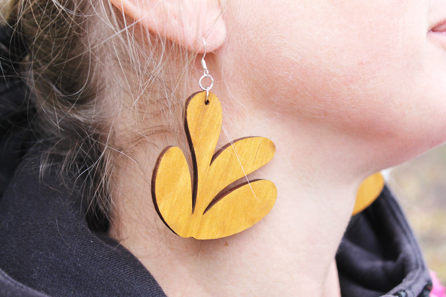 Wooden unique boho earrings - walnut color - 2.2 inches - with silver plated hooks - handmade earrings