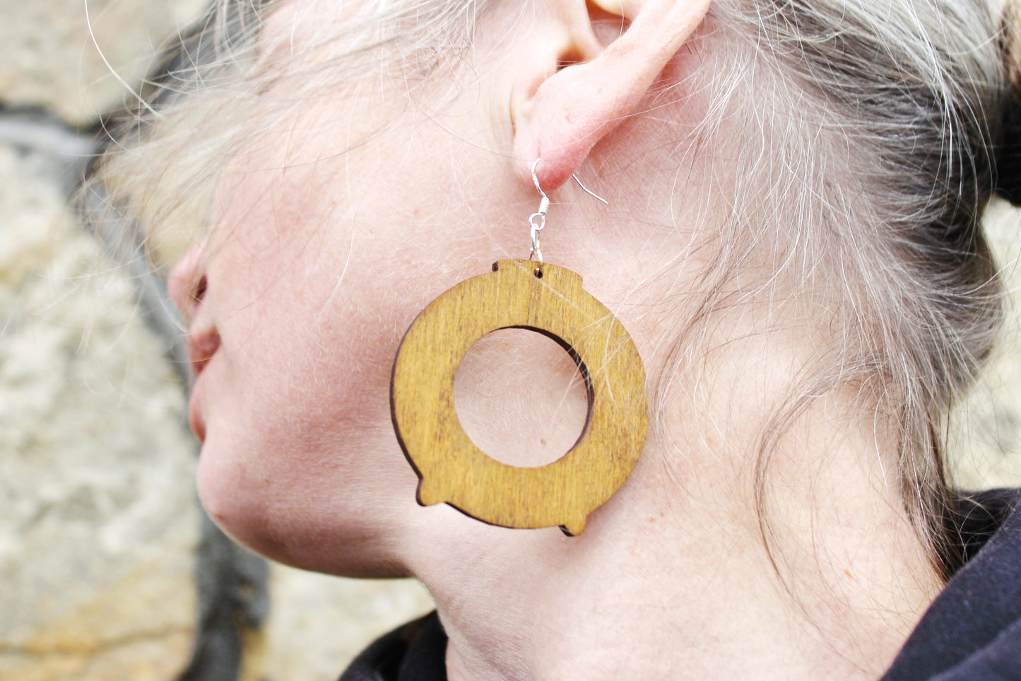 Handmade Wooden Earrings – Walnut Stain Finish - unique boho earrings - 2 inches - with silver plated hooks - handmade earrings