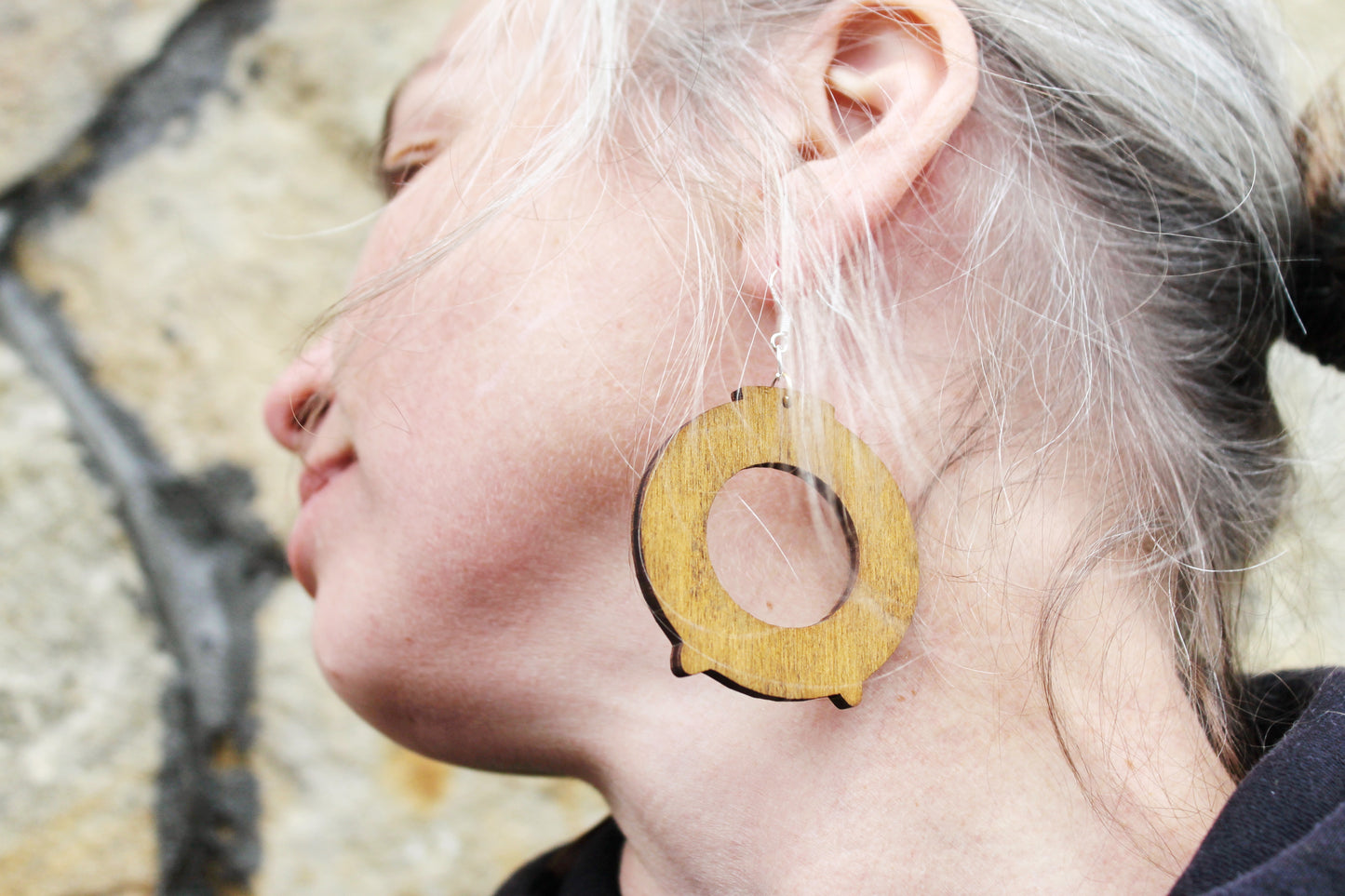 Handmade Wooden Earrings – Walnut Stain Finish - unique boho earrings - 2 inches - with silver plated hooks - handmade earrings