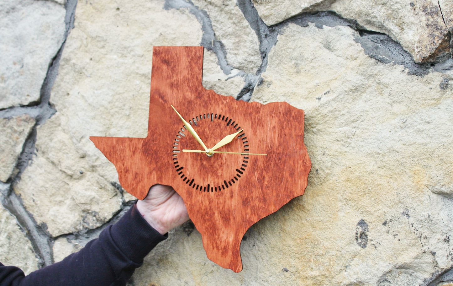 Wooden modern clock - Texas - state - red wood color - 350 mm - 13.8 inches - handmade clock - Silent clock mechanism