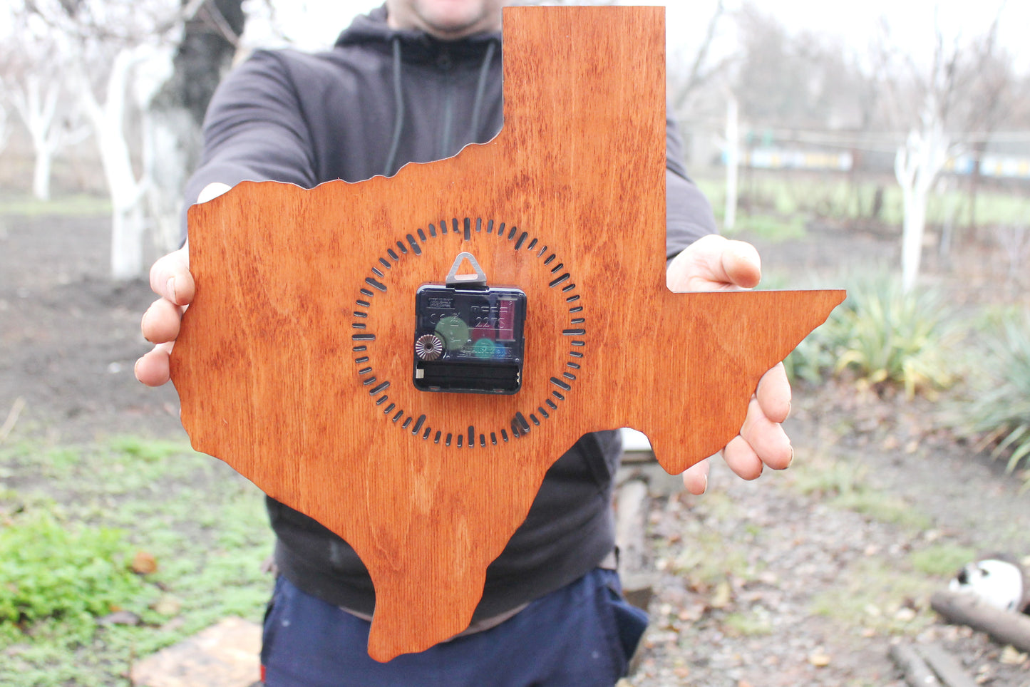 Wooden modern clock - Texas - state - red wood color - 350 mm - 13.8 inches - handmade clock - Silent clock mechanism
