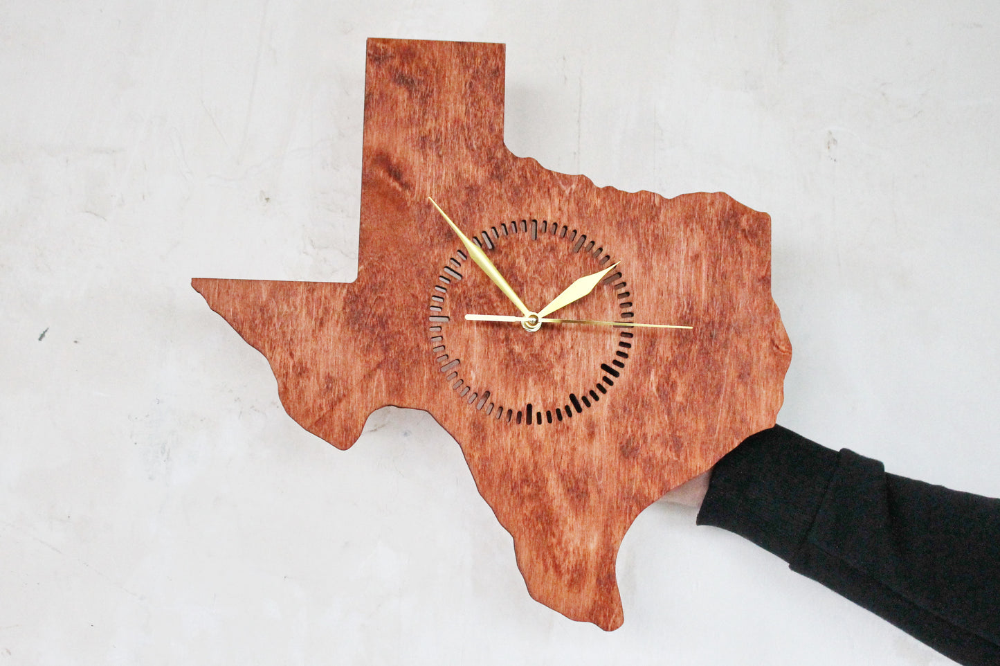 Wooden modern clock - Texas - state - red wood color - 350 mm - 13.8 inches - handmade clock - Silent clock mechanism