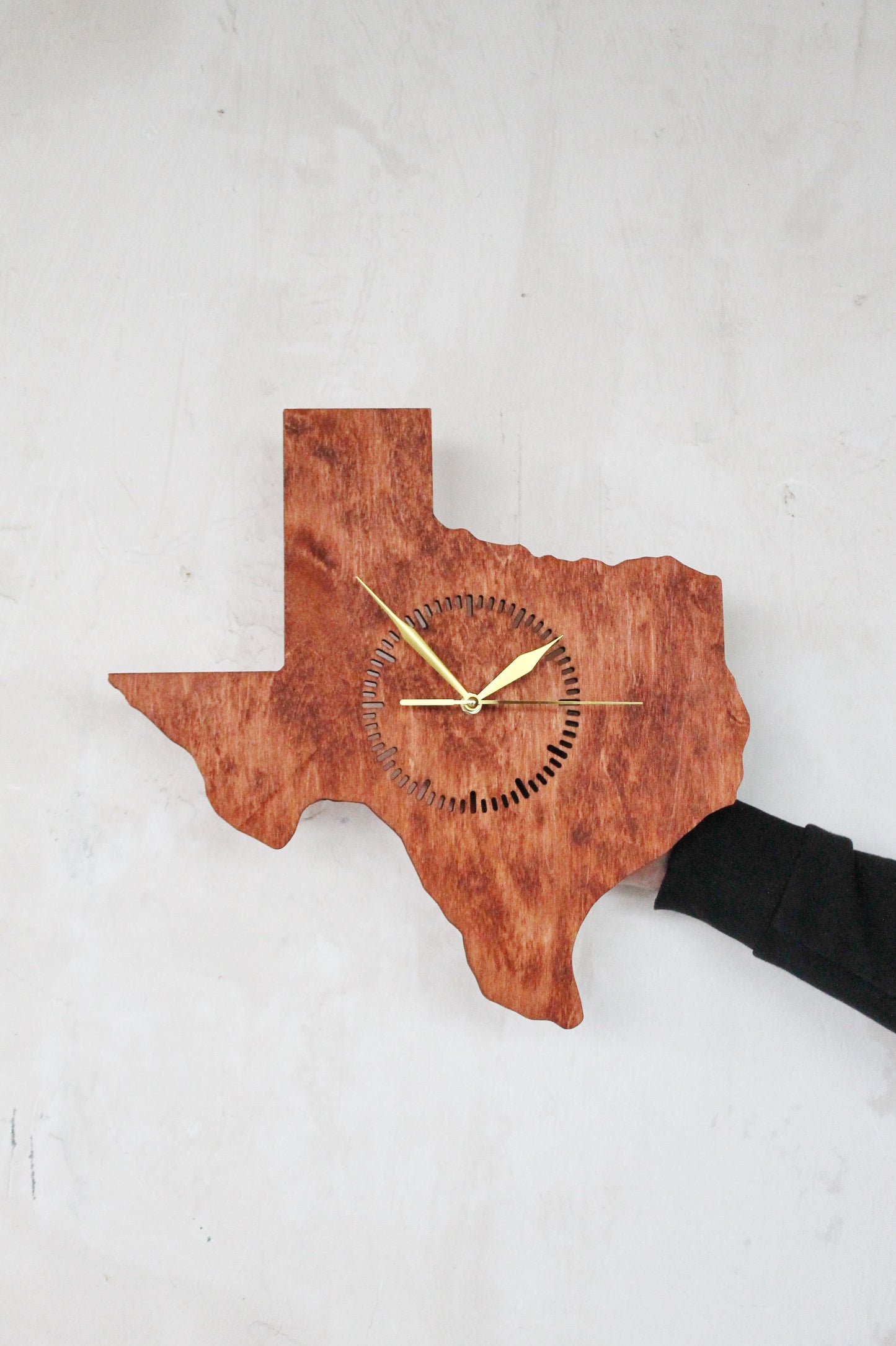 Wooden modern clock - Texas - state - red wood color - 350 mm - 13.8 inches - handmade clock - Silent clock mechanism
