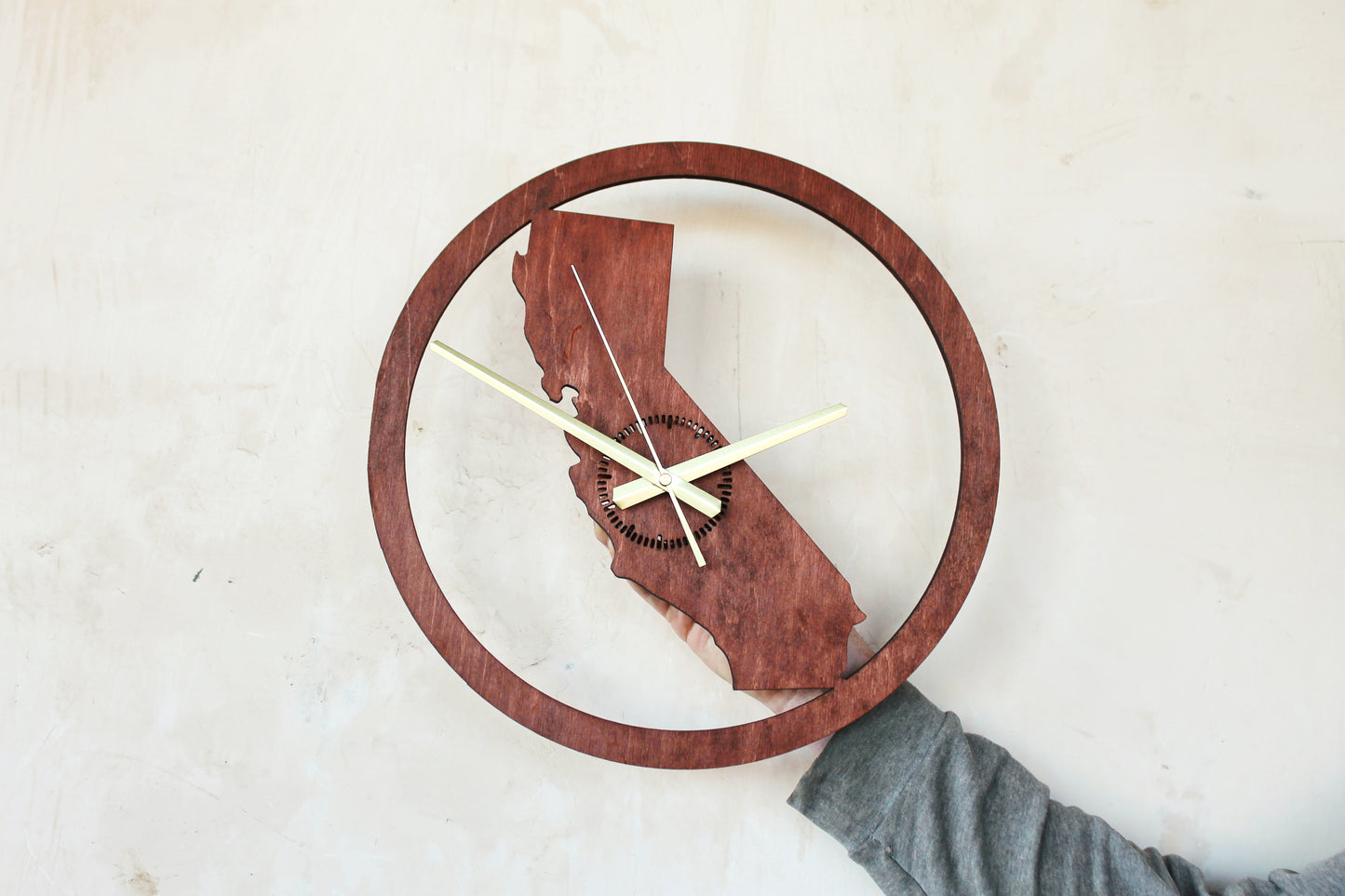 Wooden modern clock - California - state - cherry wood color - 360 mm - 14.2 inches - handmade clock - Silent clock mechanism