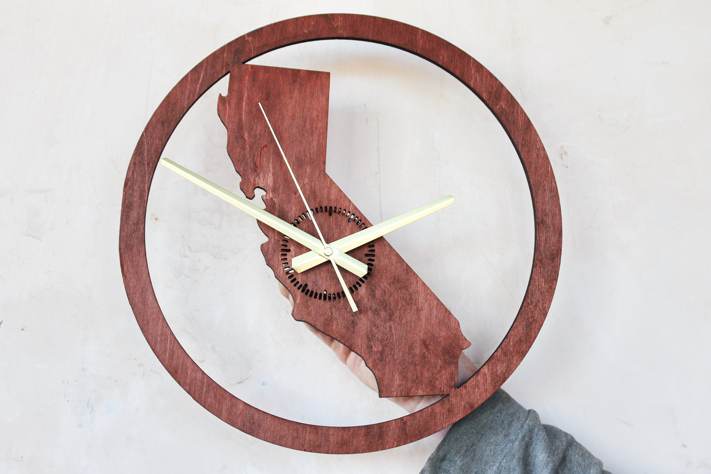 Wooden modern clock - California - state - cherry wood color - 360 mm - 14.2 inches - handmade clock - Silent clock mechanism