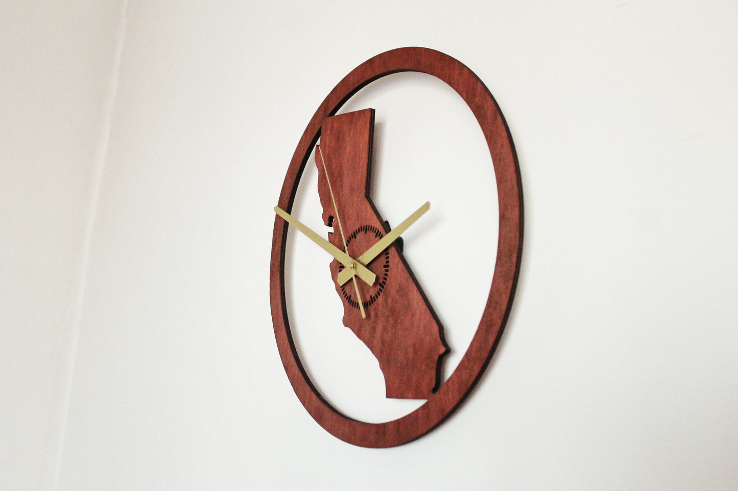 Wooden modern clock - California - state - cherry wood color - 360 mm - 14.2 inches - handmade clock - Silent clock mechanism