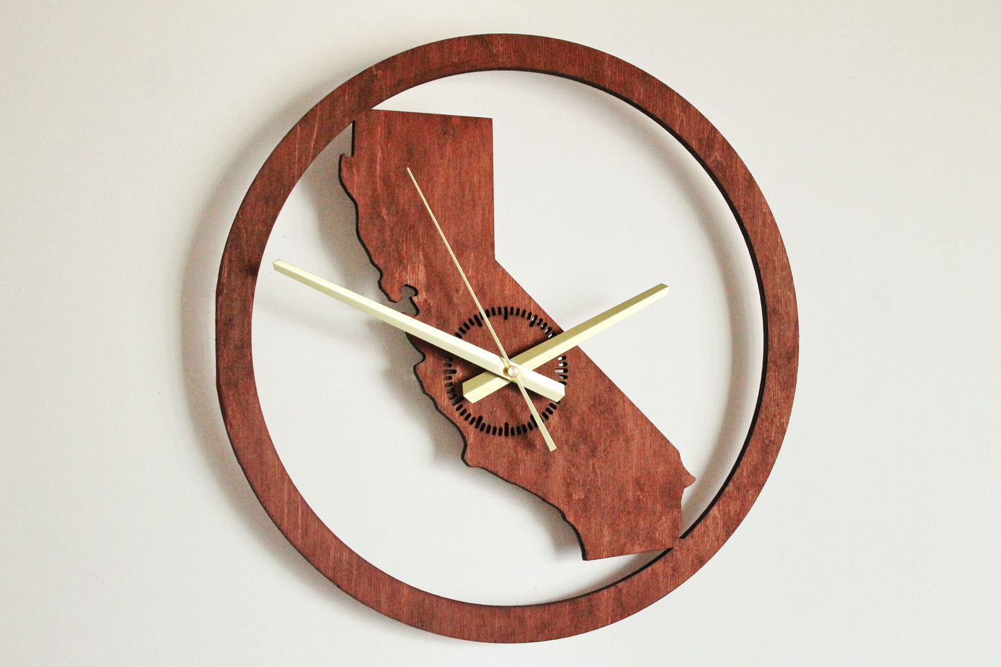 Wooden modern clock - California - state - cherry wood color - 360 mm - 14.2 inches - handmade clock - Silent clock mechanism