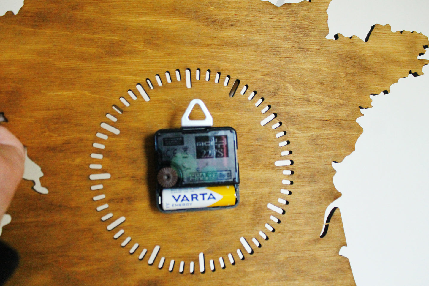 Wooden modern clock - France - map - chestnat wood color - 360 mm - 14 inches - handmade clock - Silent clock mechanism