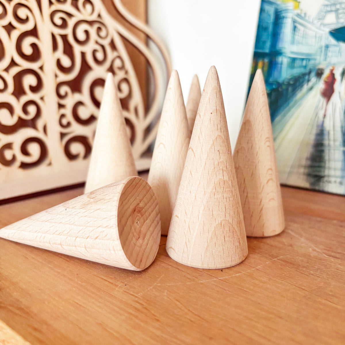 Large Wooden Cones 75x35 mm – Unfinished Beech Wood Craft Supplies, DIY Decor, Painting & Handmade Projects